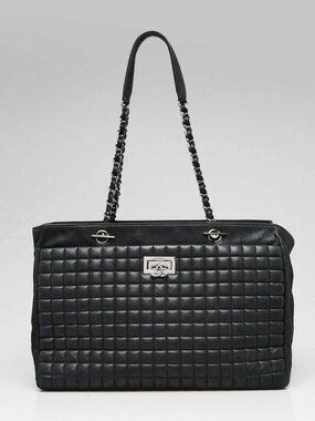 Chanel Black Bubble Quilt Iridescent Calfskin Leather CC Lock Tote Bag